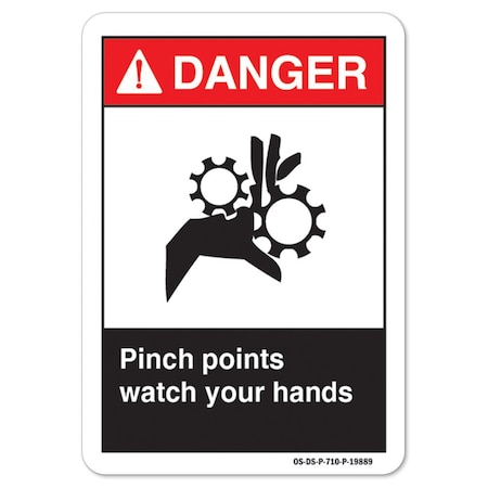 Signmission ANSI Sign, Pinch Points Watch Your Hands, 5in X 3.5in Decal, 10PK, 3.5" H, 5" W, Landscape, PK10 OS-DS-D-35-L-19889-10PK